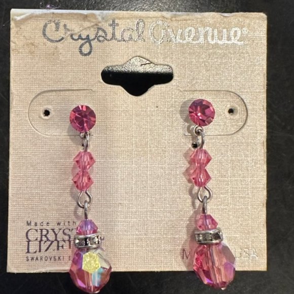 Pink Drop Earrings with Swarovski Crystals - Picture 2 of 2